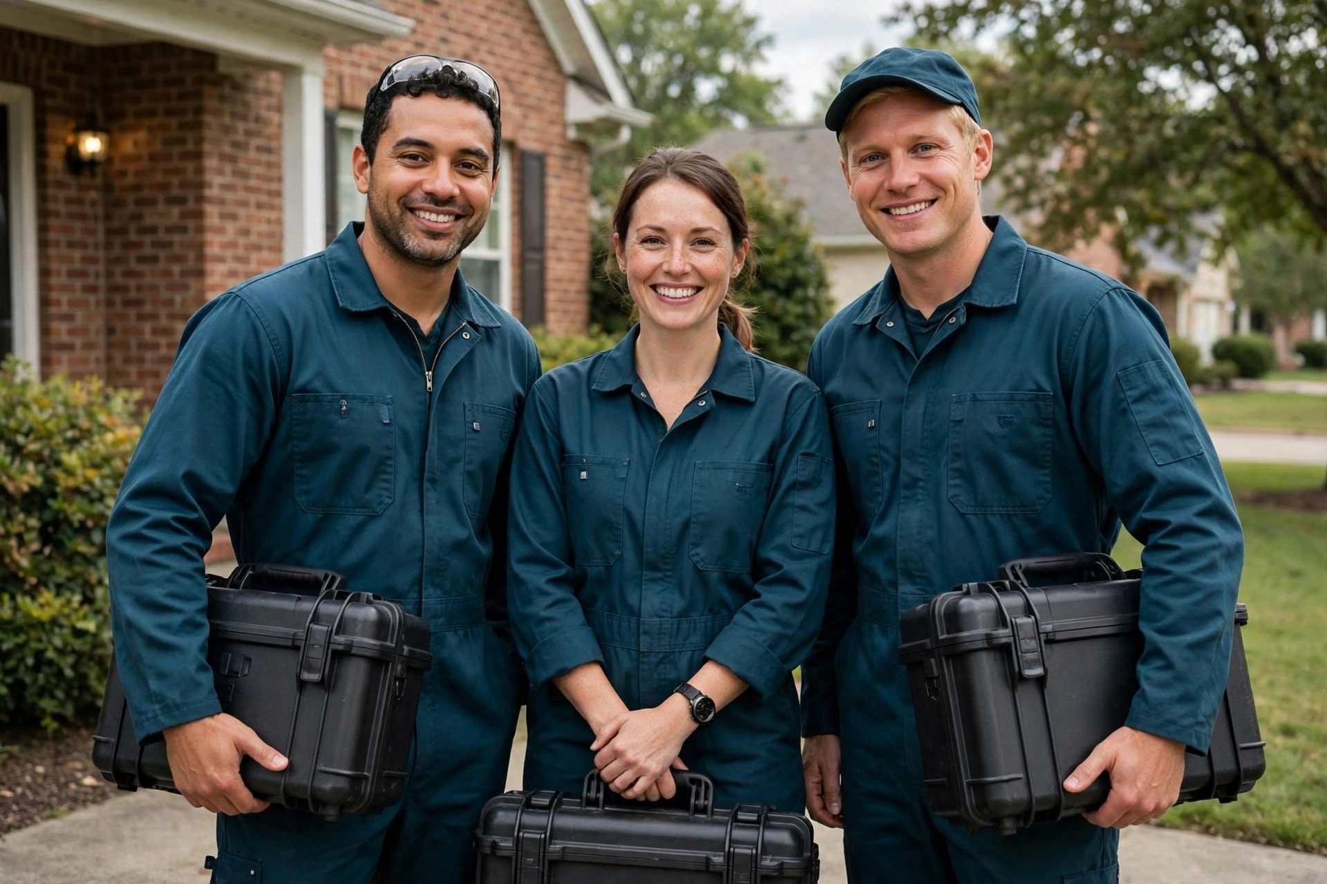 Our mold inspection and remediation team in front of a McLean home